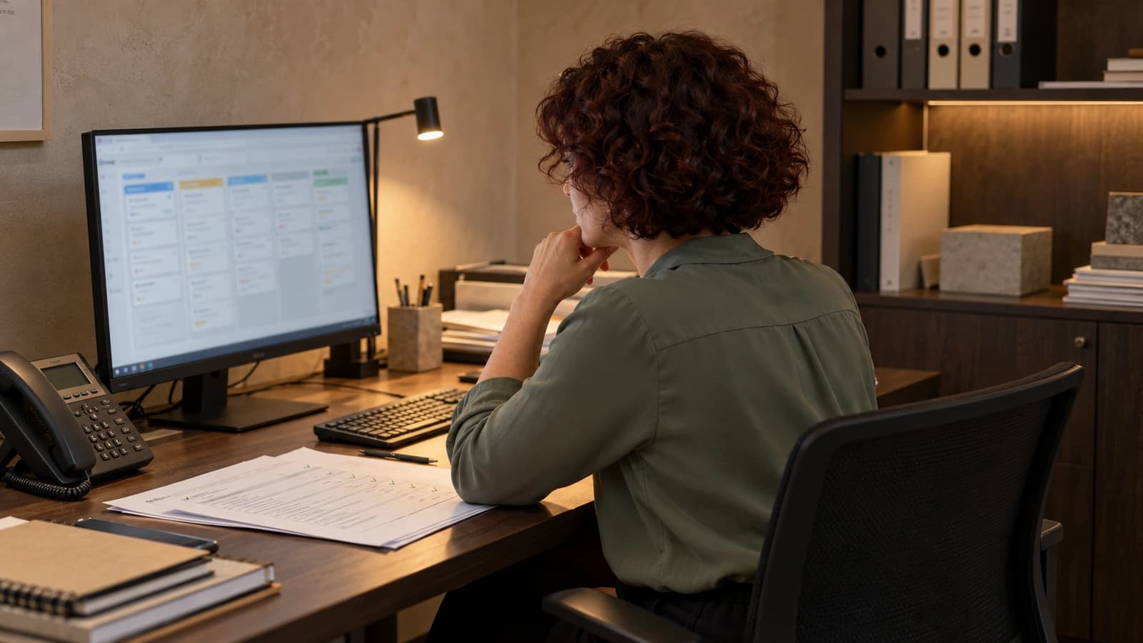 Comercial revisando el seguimiento de presupuestos con el CRM en pantalla